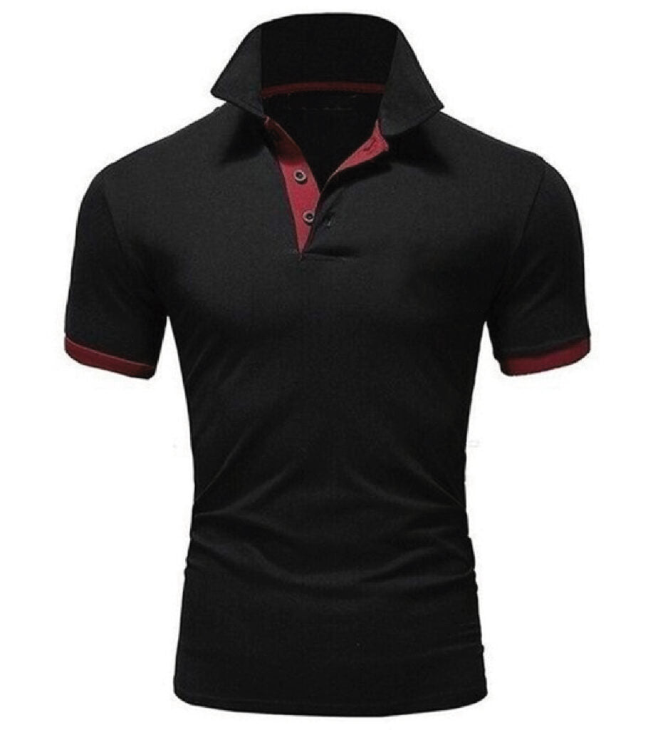 Men's Black Polo Shirt with Burgundy Trim